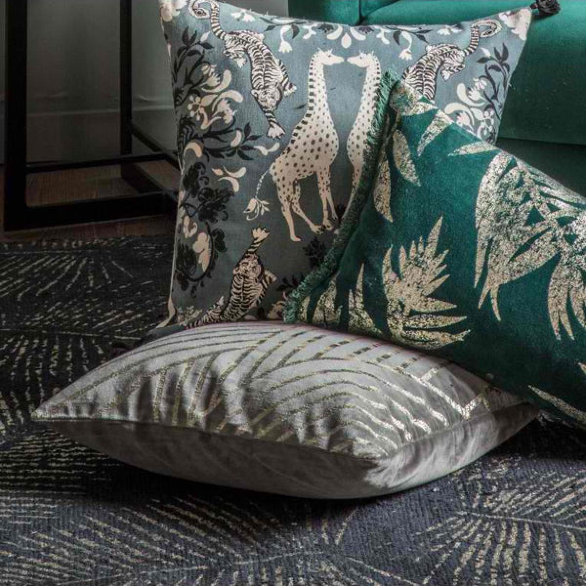Gallery Direct Velvet Linear Geo Cushion in Grey – image 3
