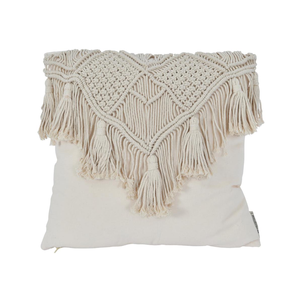Libra Fringed Macrame Cotton Cushion – image 1