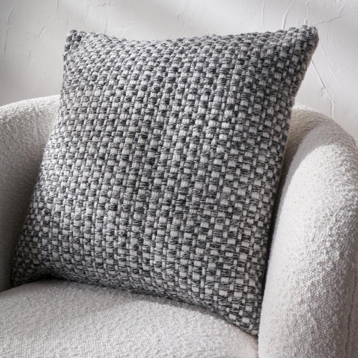Olivia's Indoor Outdoor Graphite and White Basket Weave Design Scatter Cushion – image 2