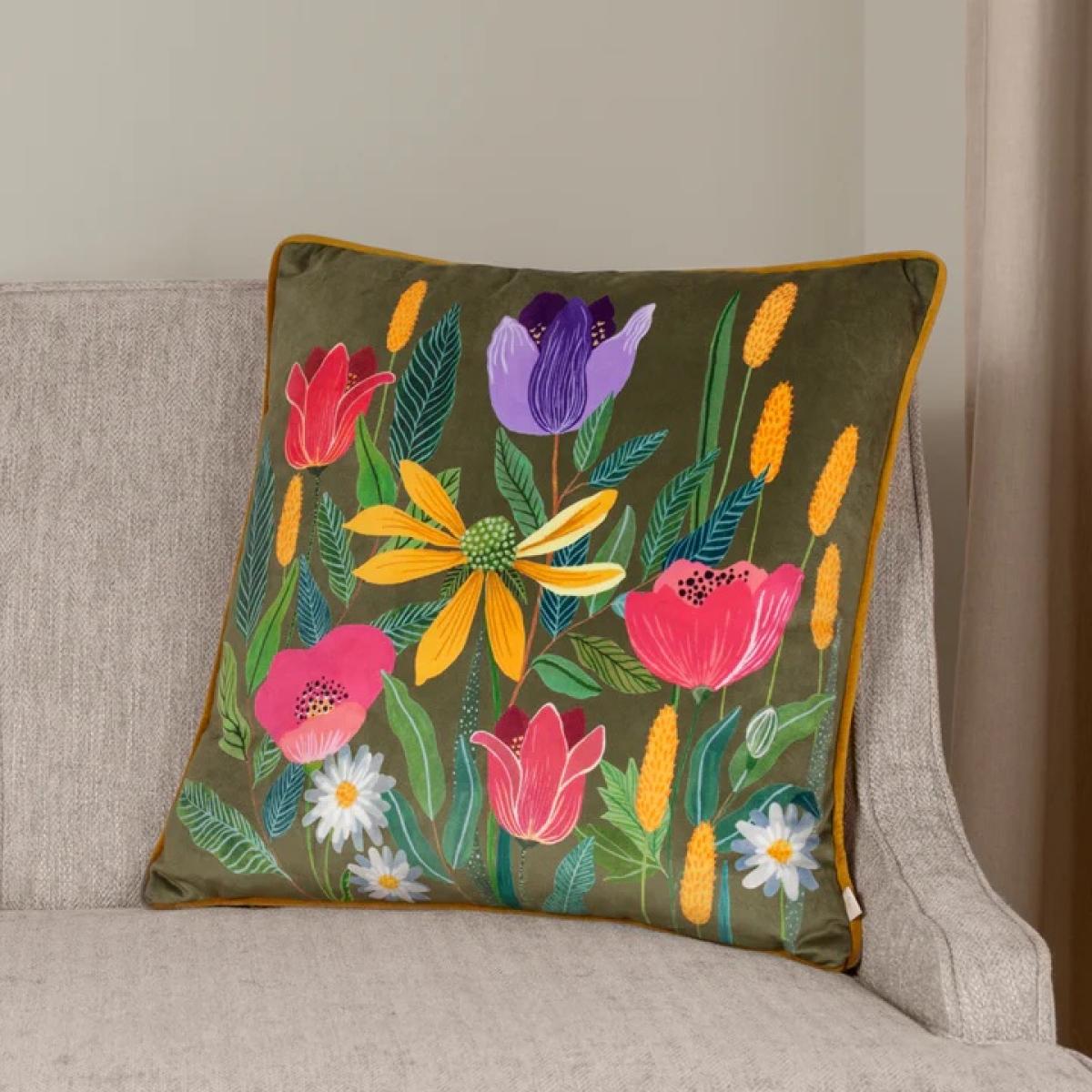 Riva House of Bloom Celandine Feather Filled Cushion 43cm - Olive In Green – image 1