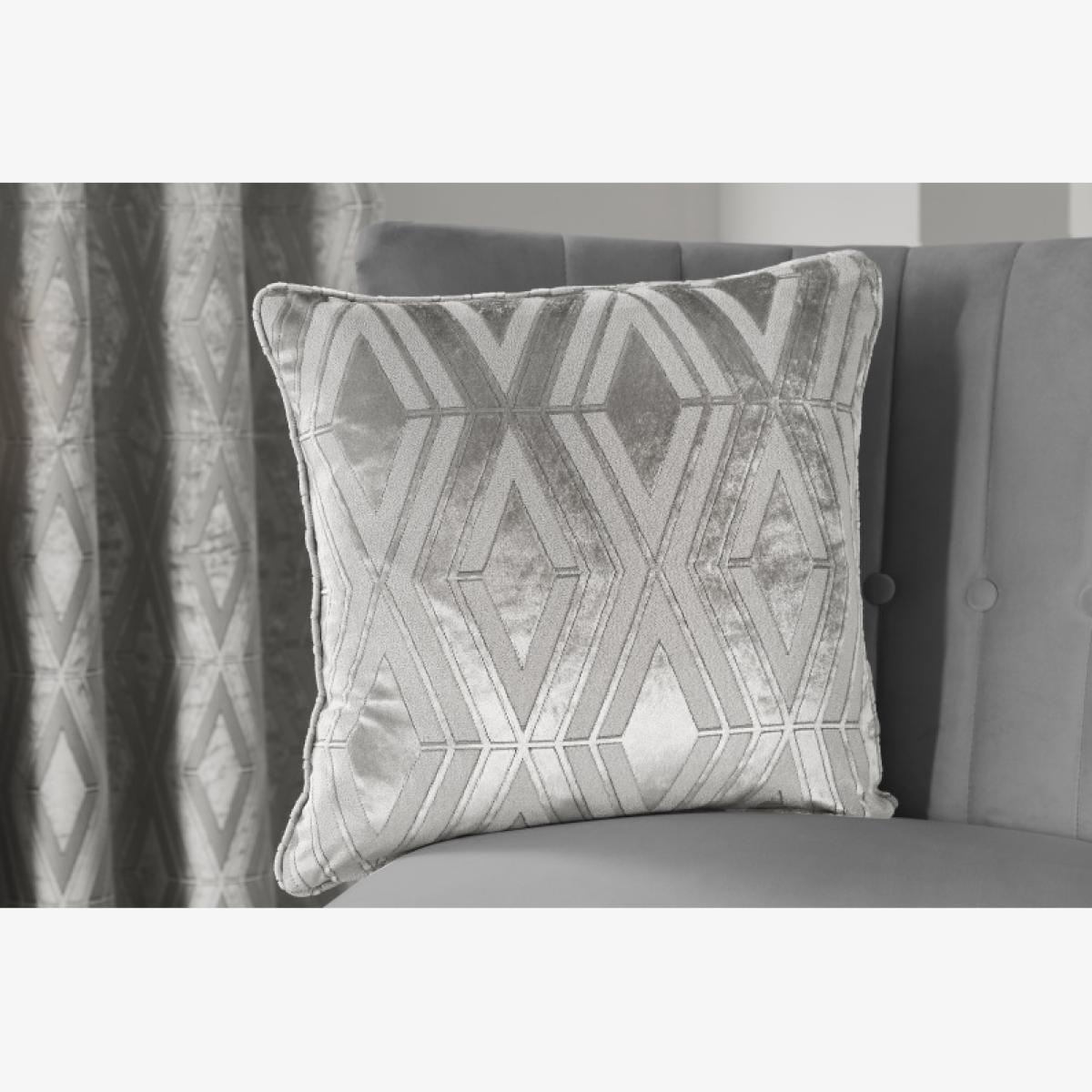 Curtina Marco Velvet Silver Filled Cushion 17x17-inch, Geometric