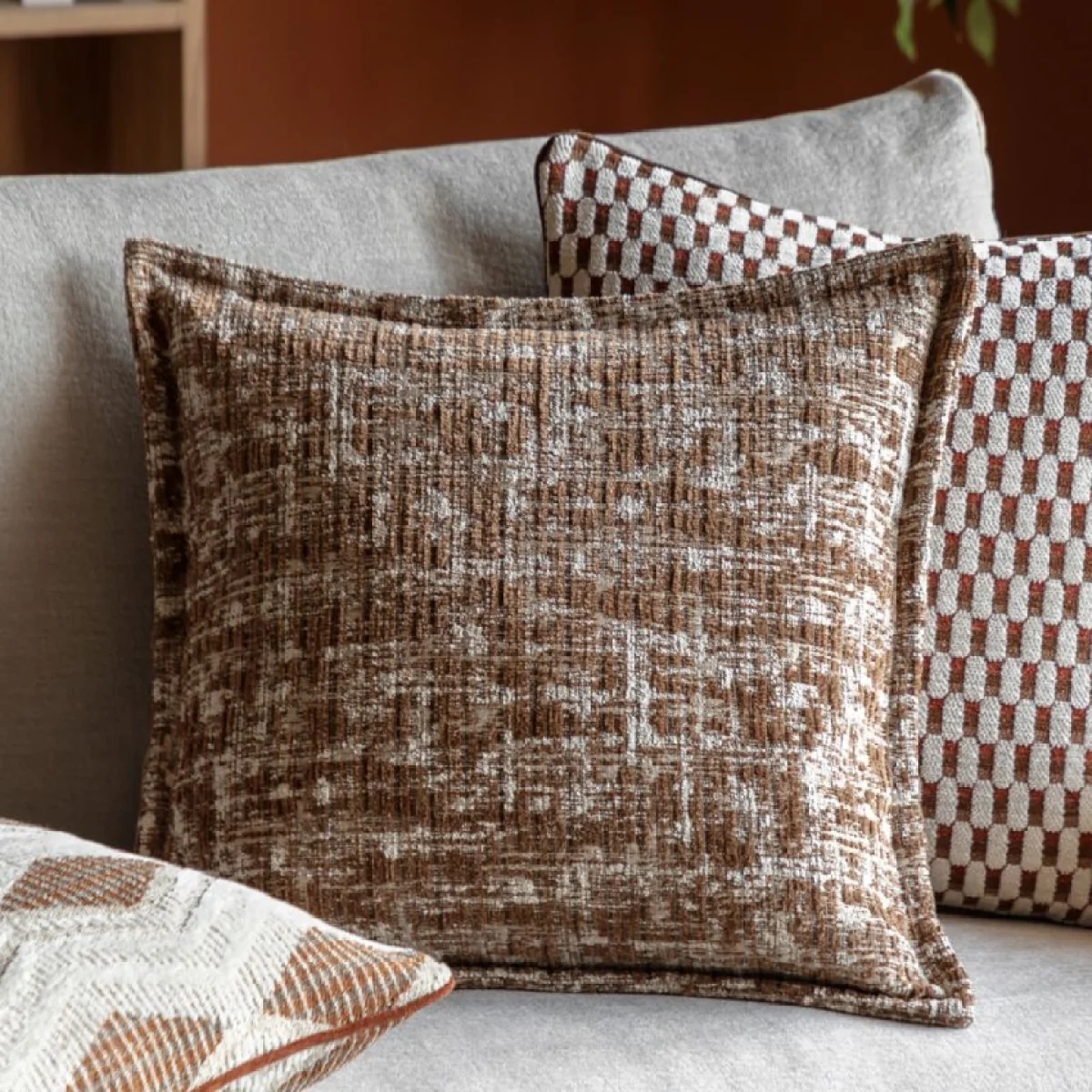Anya Jacquard Cushion in Camel – image 2
