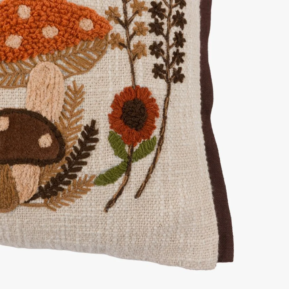 Autumnal Embroidered Mushroom Cushion – image 4