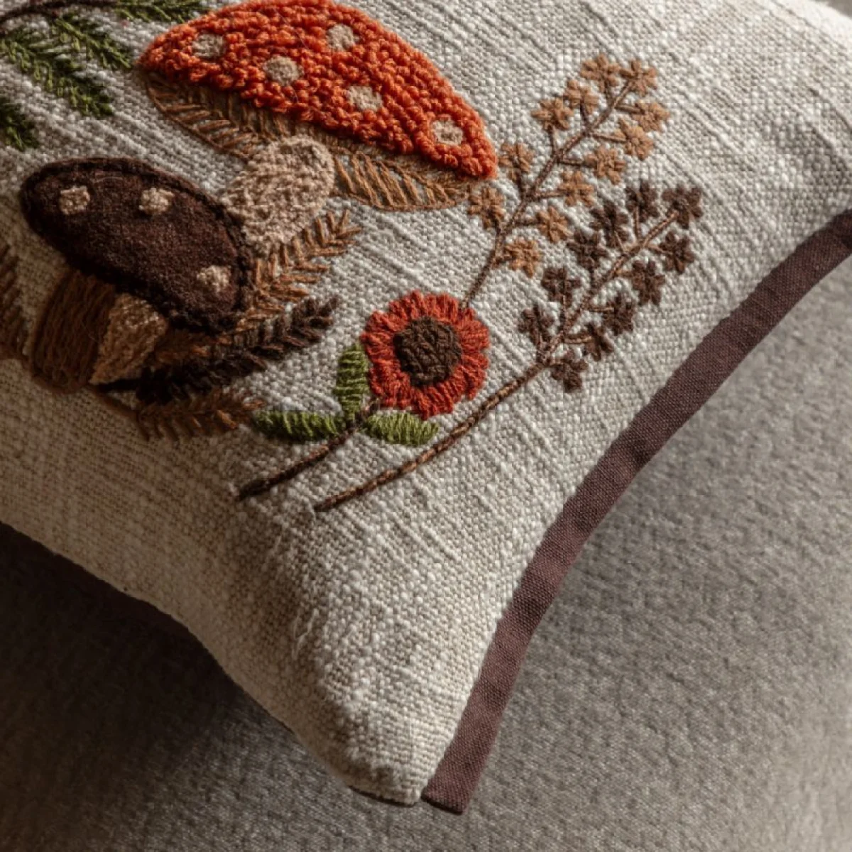 Autumnal Embroidered Mushroom Cushion – image 7