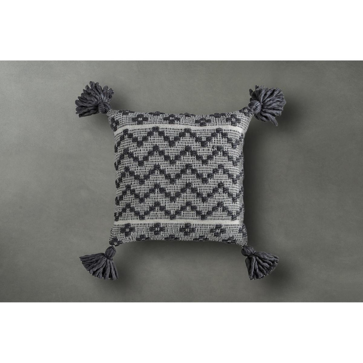 Demetrius Embroidered Tassel Cushion in Grey and White – image 2