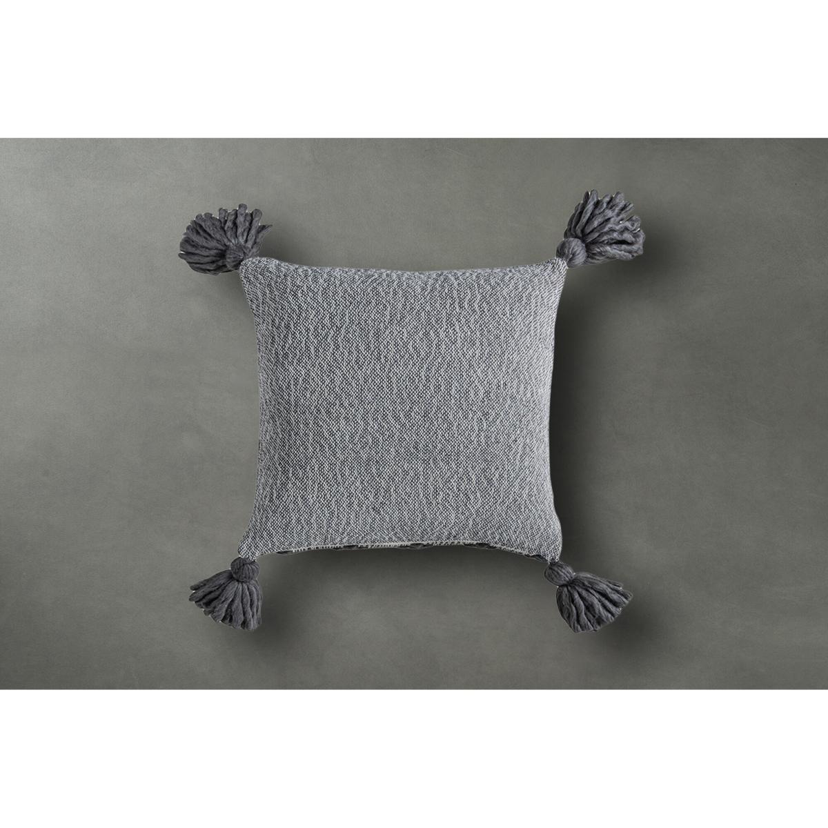 Demetrius Embroidered Tassel Cushion in Grey and White – image 4