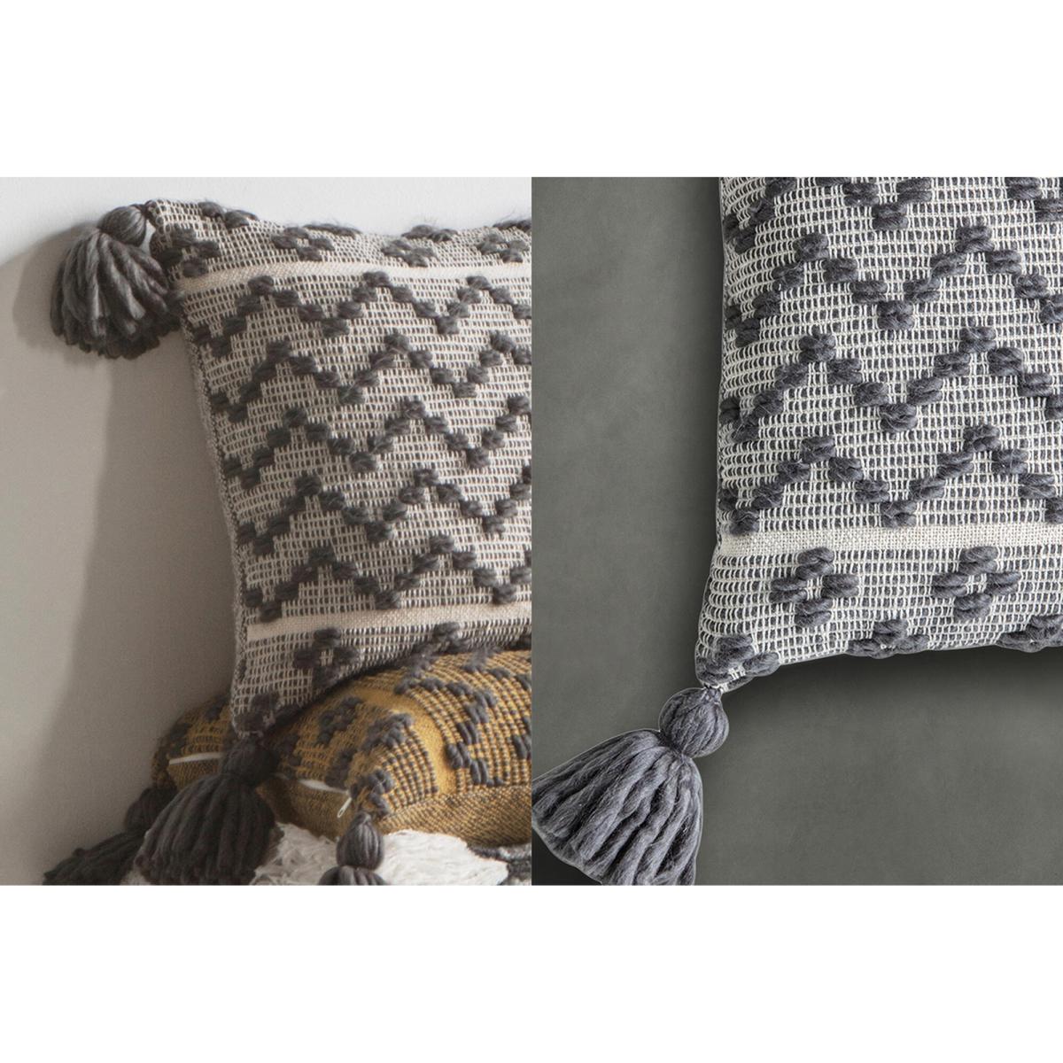 Demetrius Embroidered Tassel Cushion in Grey and White – image 5