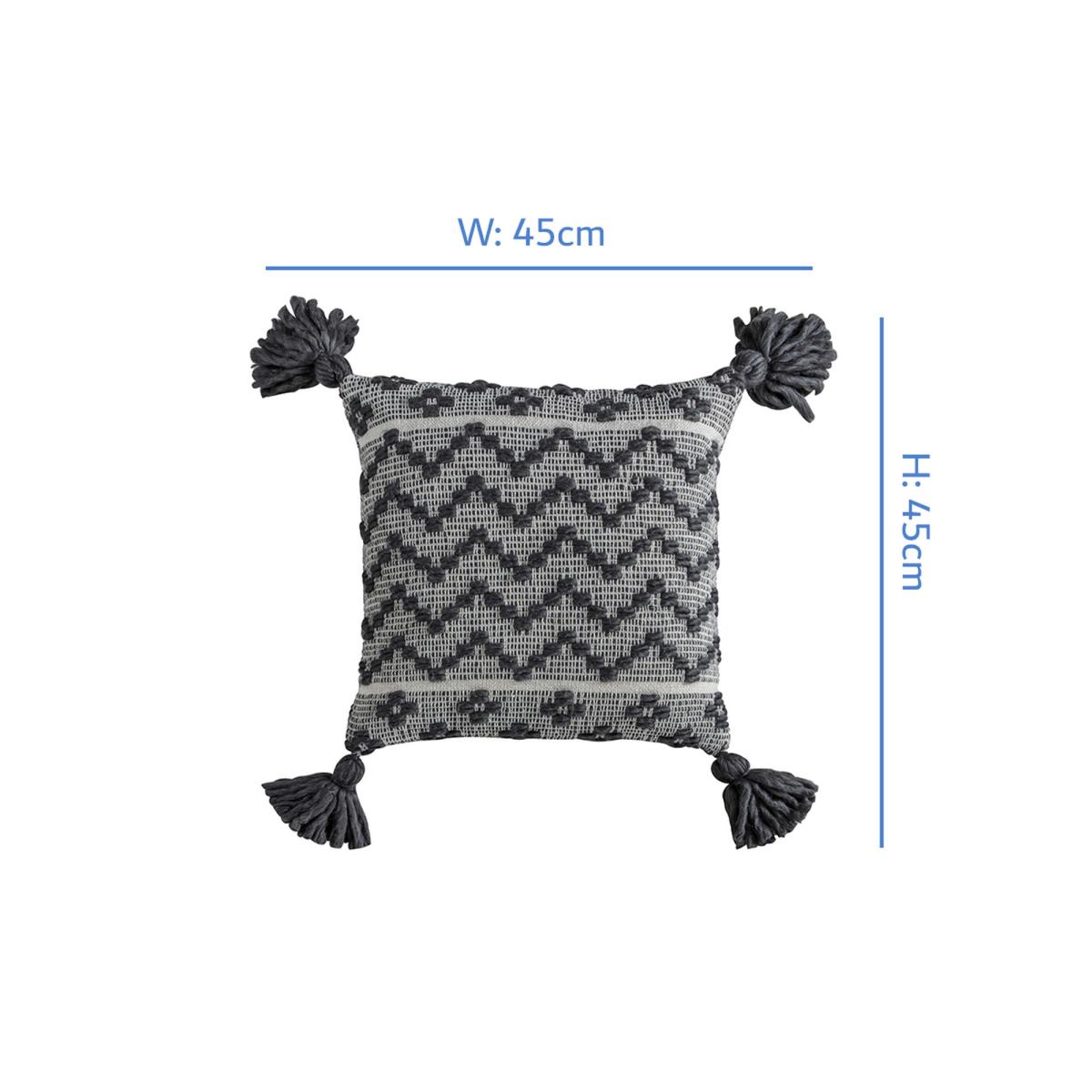 Demetrius Embroidered Tassel Cushion in Grey and White – image 6