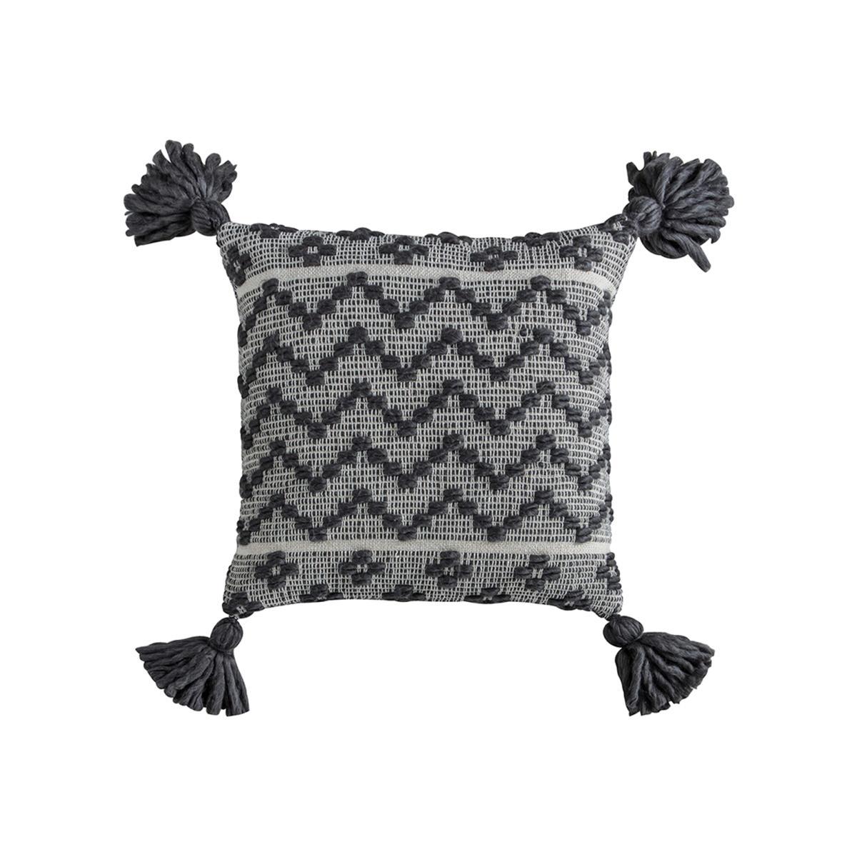 Demetrius Embroidered Tassel Cushion in Grey and White – image 1