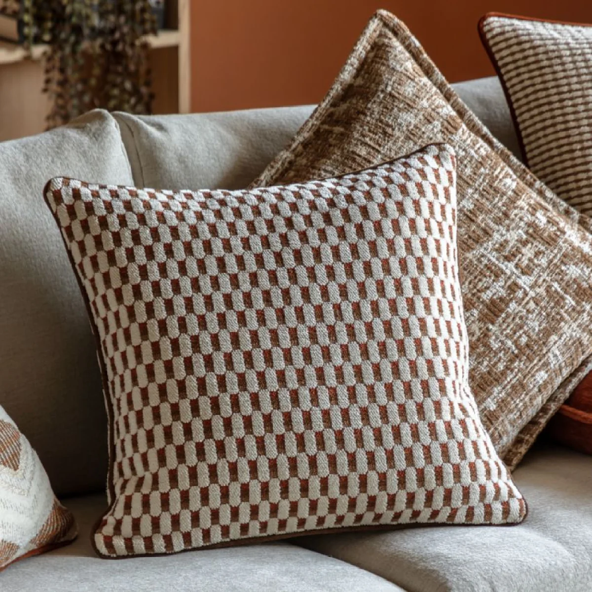 Orielle Jacquard Cushion in Rust – image 2