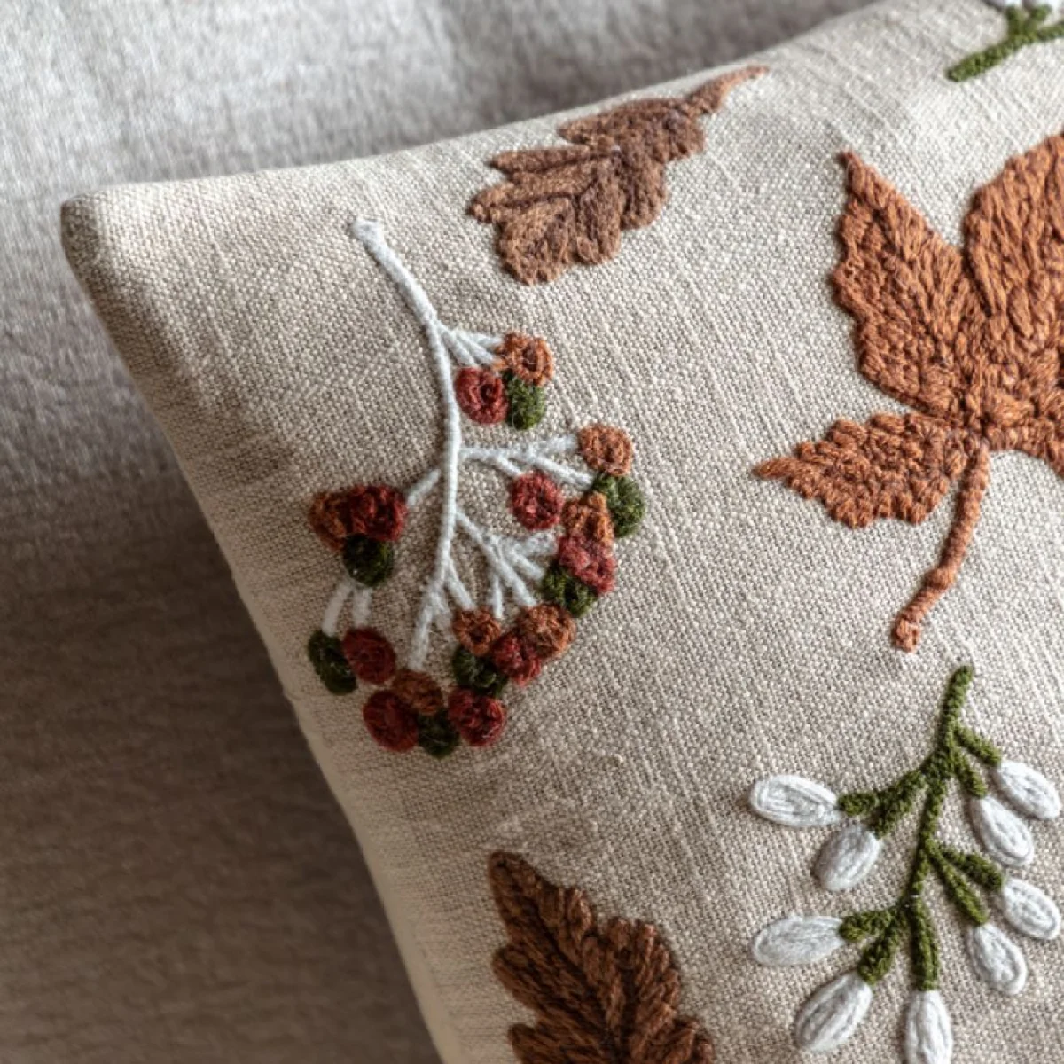 Autumnal Embroidered Leaves Cushion – image 7
