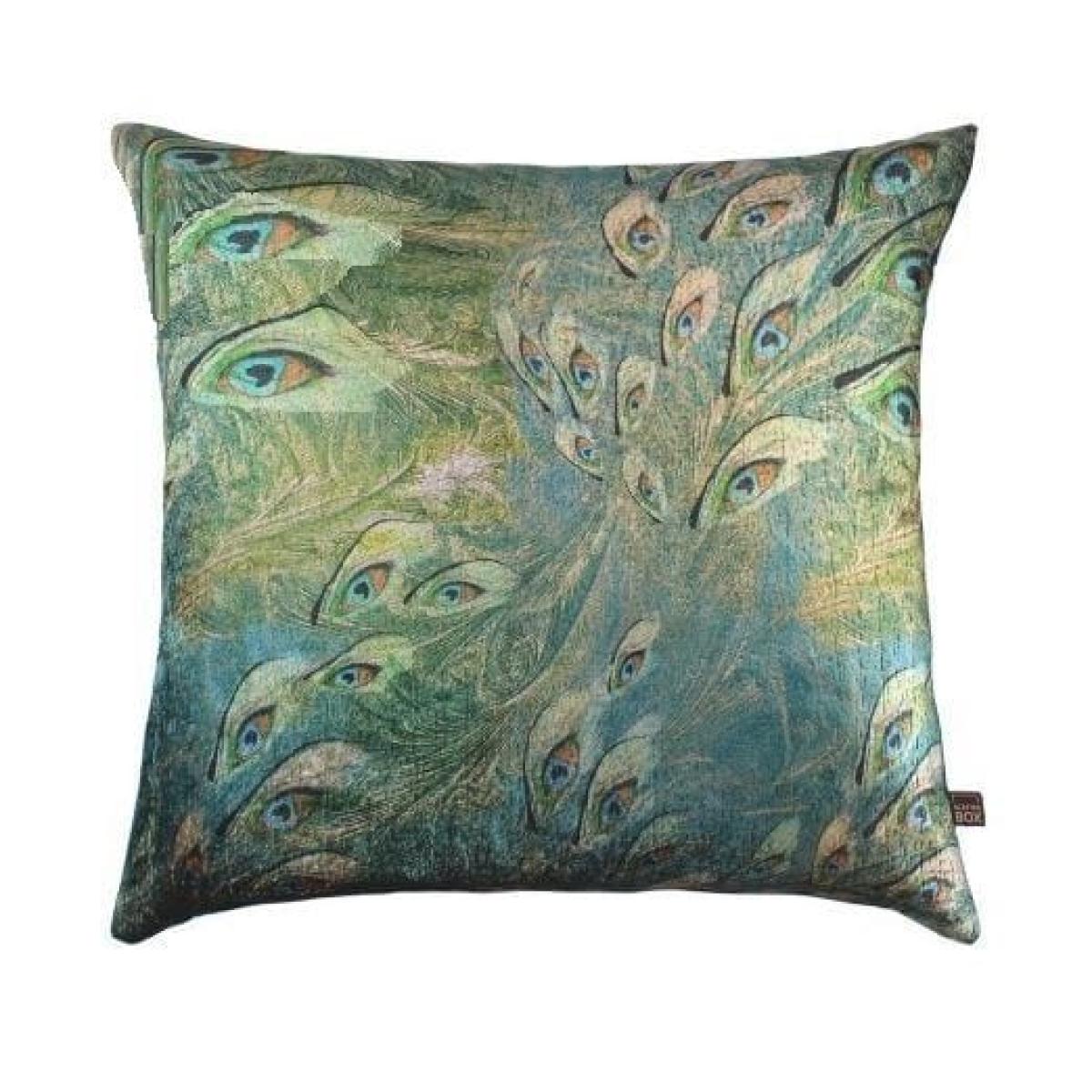 Velvet Peacock Feather Scatter Cushion Pillow 430 x 430mm Square Teal – image 3