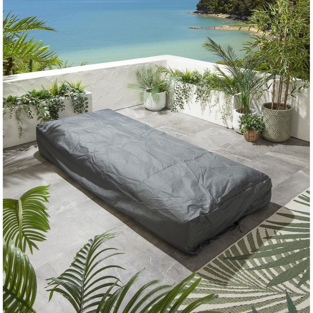 Set of 2 Garden Cushioned Sun Loungers Grey Sunbrella Outdoor Fabric – image 4
