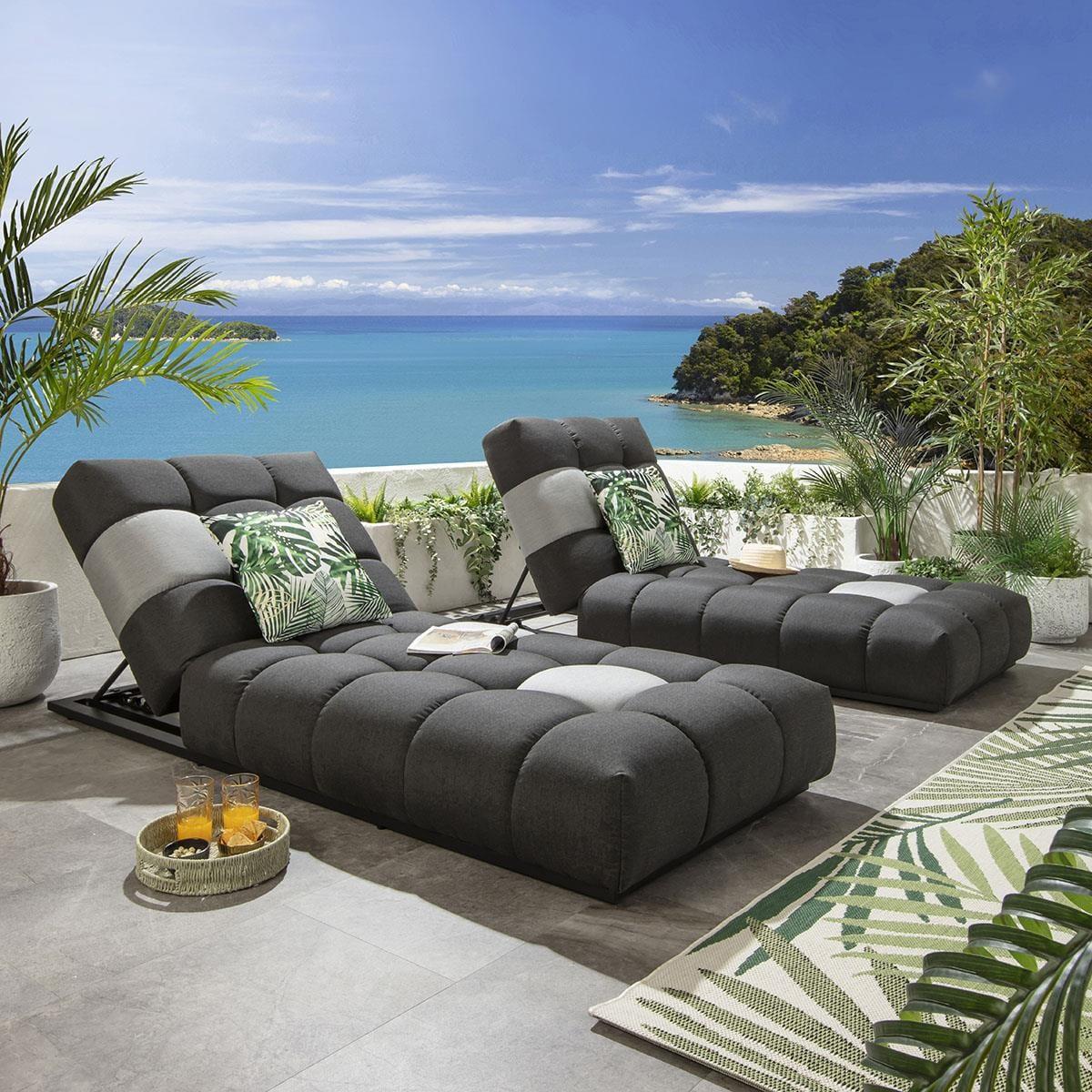 Set of 2 Garden Cushioned Sun Loungers Grey Sunbrella Outdoor Fabric – image 6