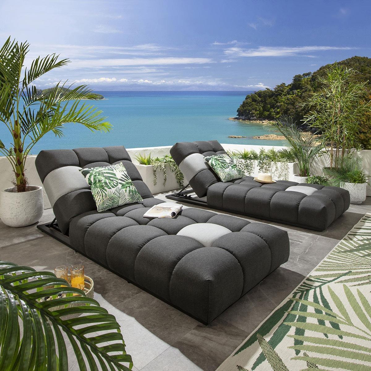 Set of 2 Garden Cushioned Sun Loungers Grey Sunbrella Outdoor Fabric – image 7