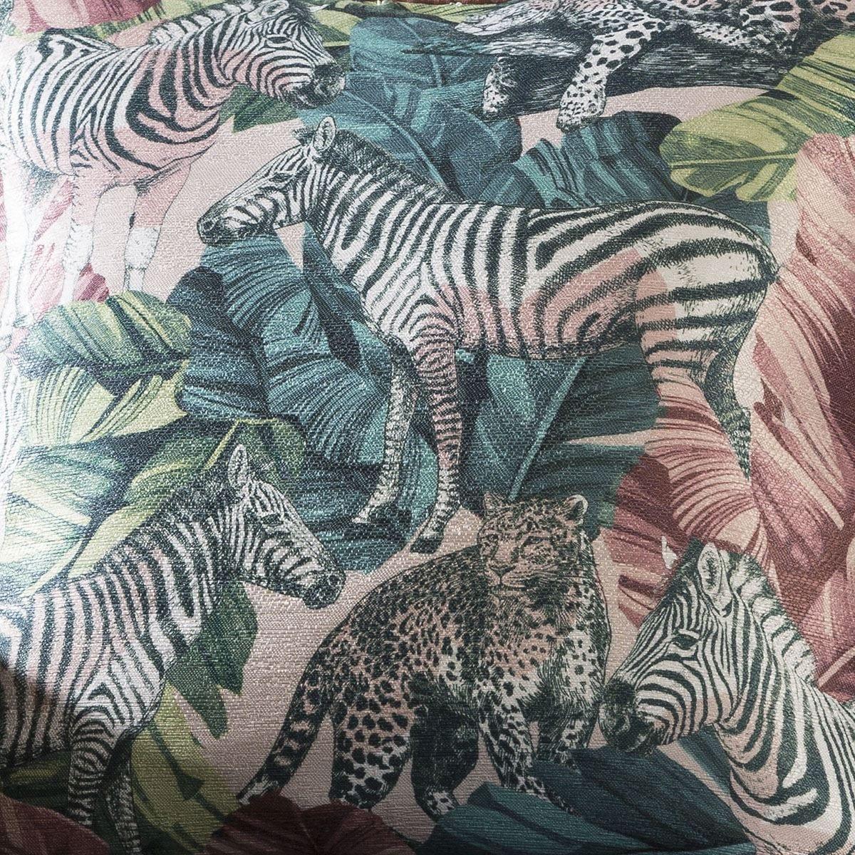 Velvet African Wildlife Animals Scatter Cushion 45cm Square Blush Teal – image 2