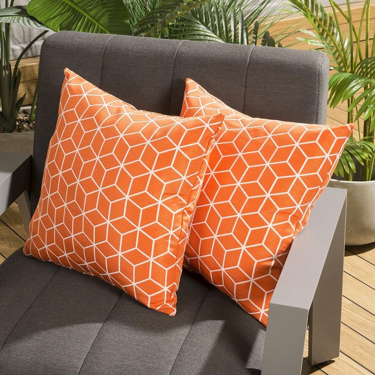 Pair of Luxury 450mm Garden Scatter Cushion Orange Geometric – image 1