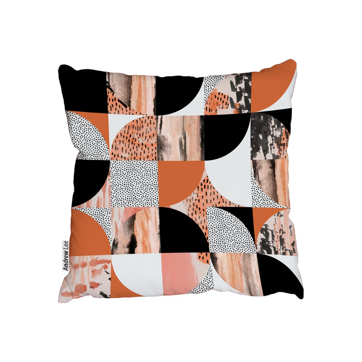 Geometric Semicircles , Squares Cushion - Orange / 45cm