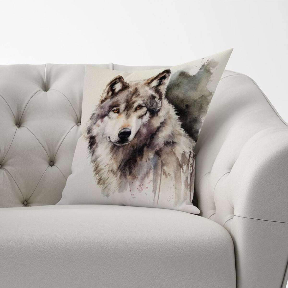Loyal Wolf Watercolour Cushion - Yellow – image 2