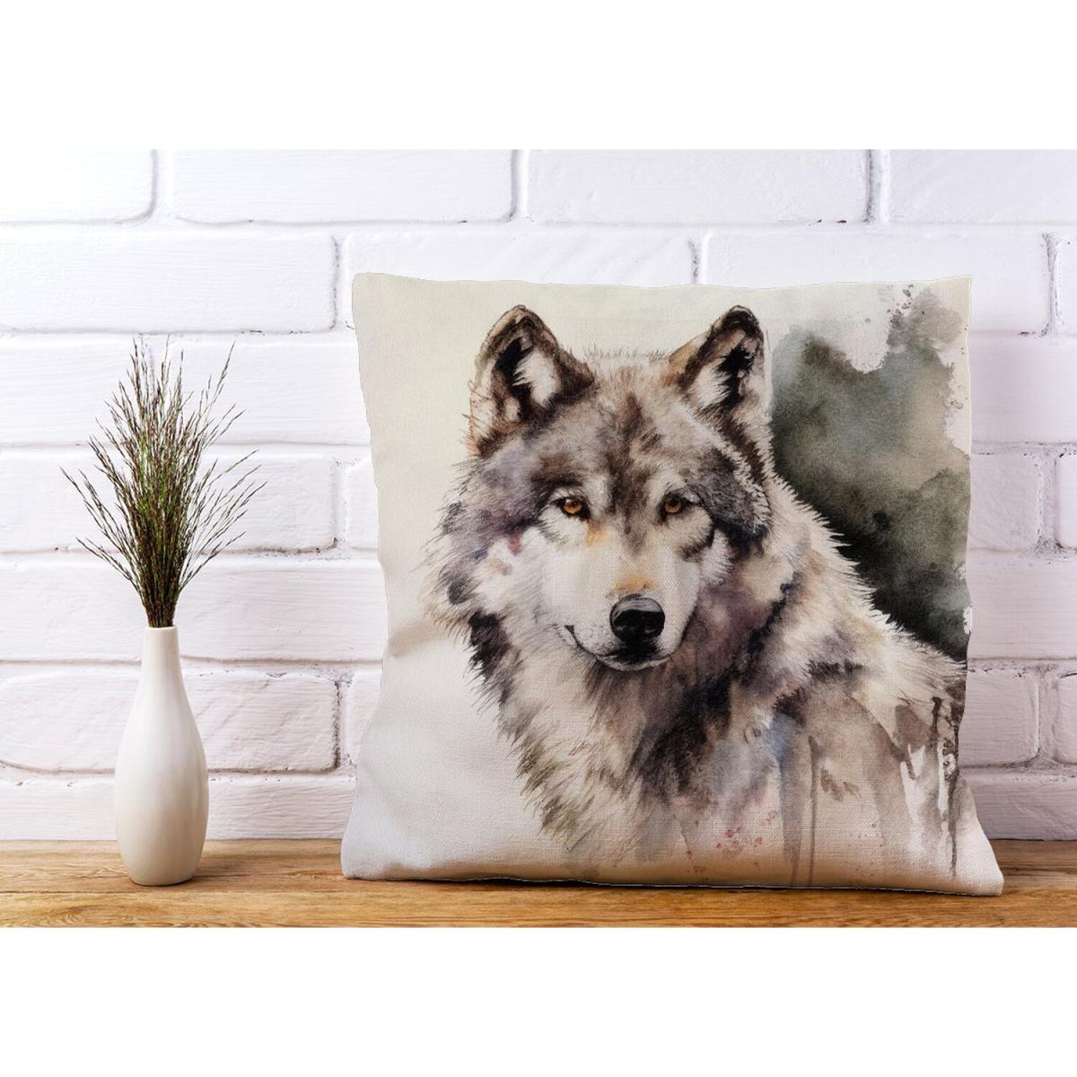 Loyal Wolf Watercolour Cushion - Yellow – image 3