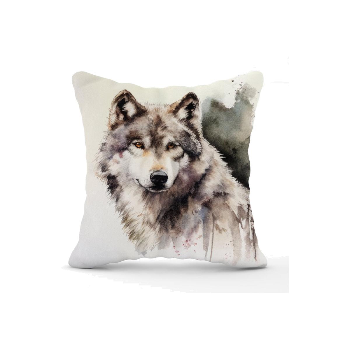 Loyal Wolf Watercolour Cushion - Yellow – image 1