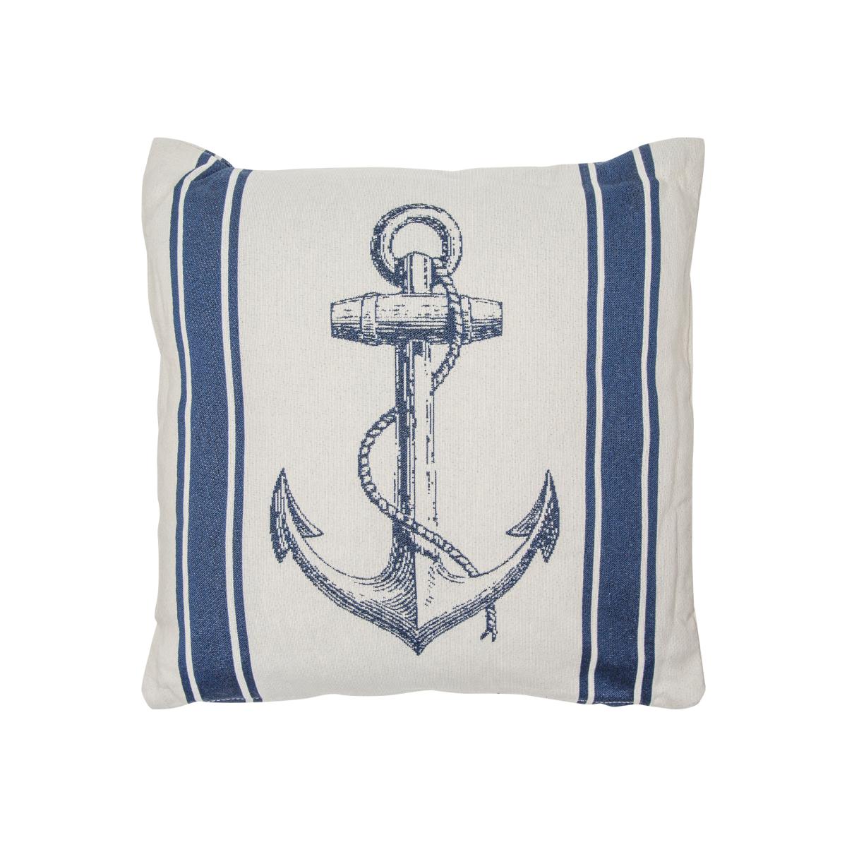 Nautical Anchor Stripe Cushion - White