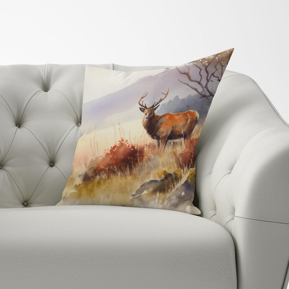 Stag Deer Water Colour Cushion - Yellow – image 2