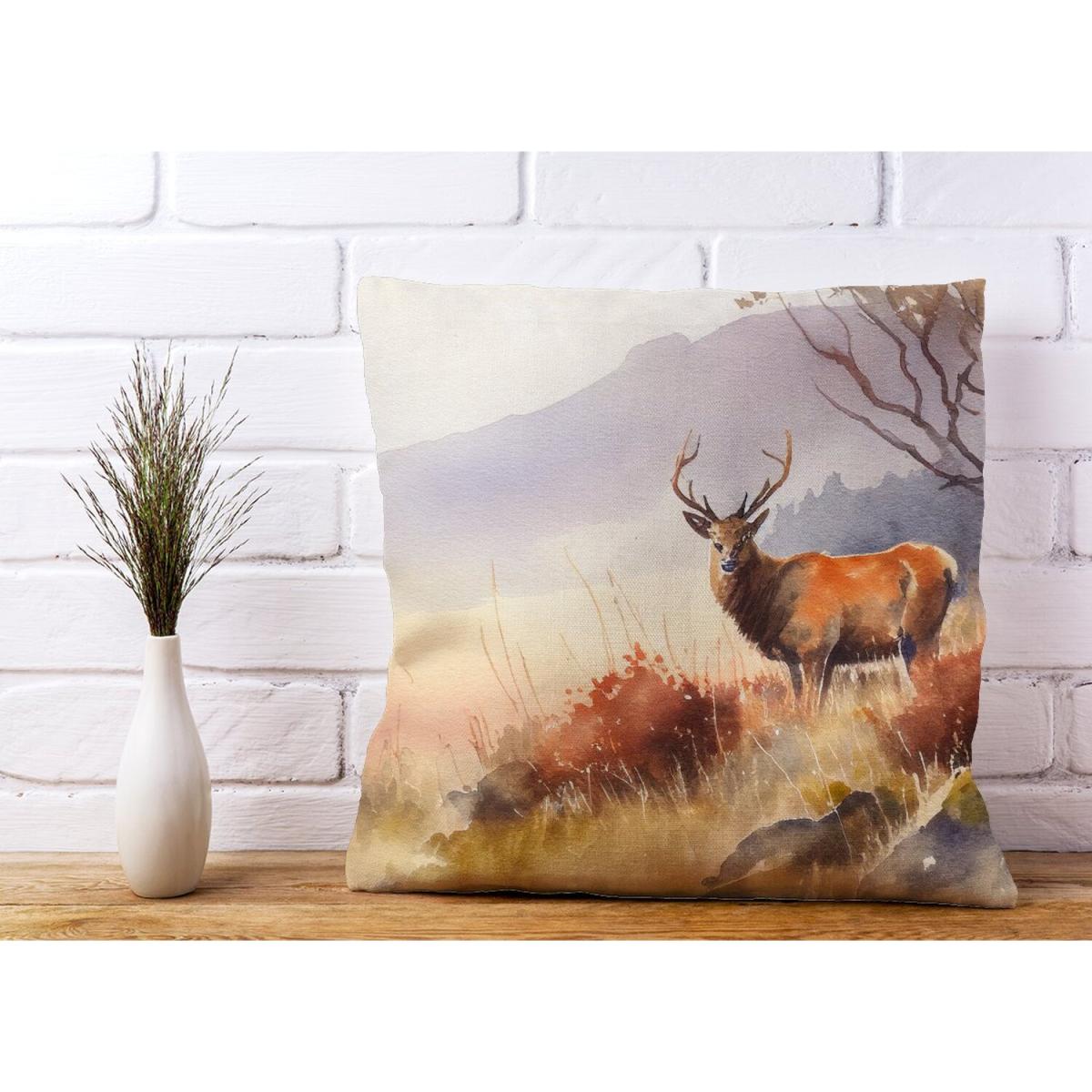 Stag Deer Water Colour Cushion - Yellow – image 3