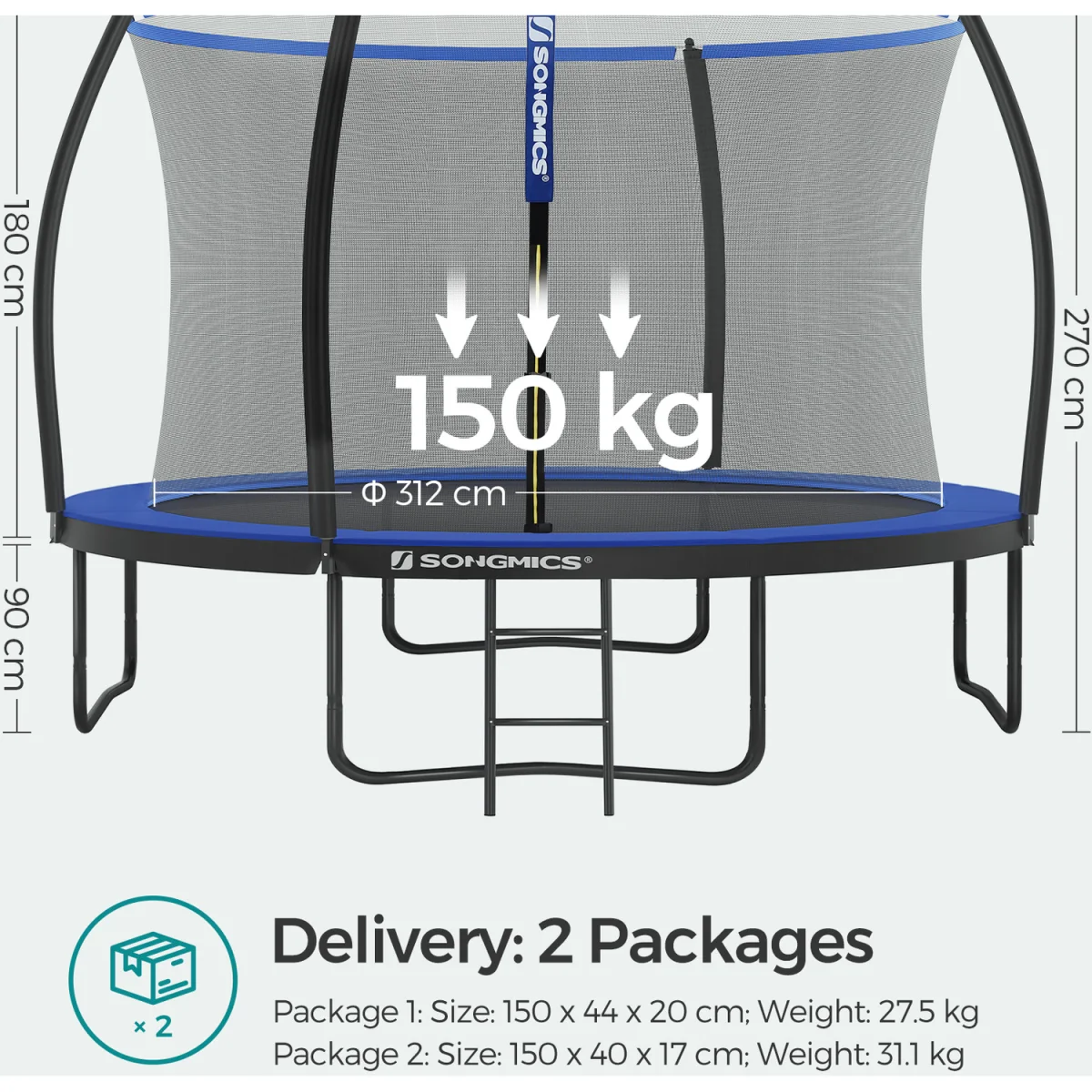 trampoline for Children, Safety Net, Safety Cushions, Ladder -  Black, Dark Green – image 9