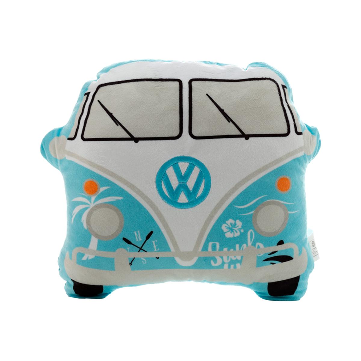 Plush Surf Adventure Volkswagen VW T1 Camper Bus Shaped Cushion - Blue