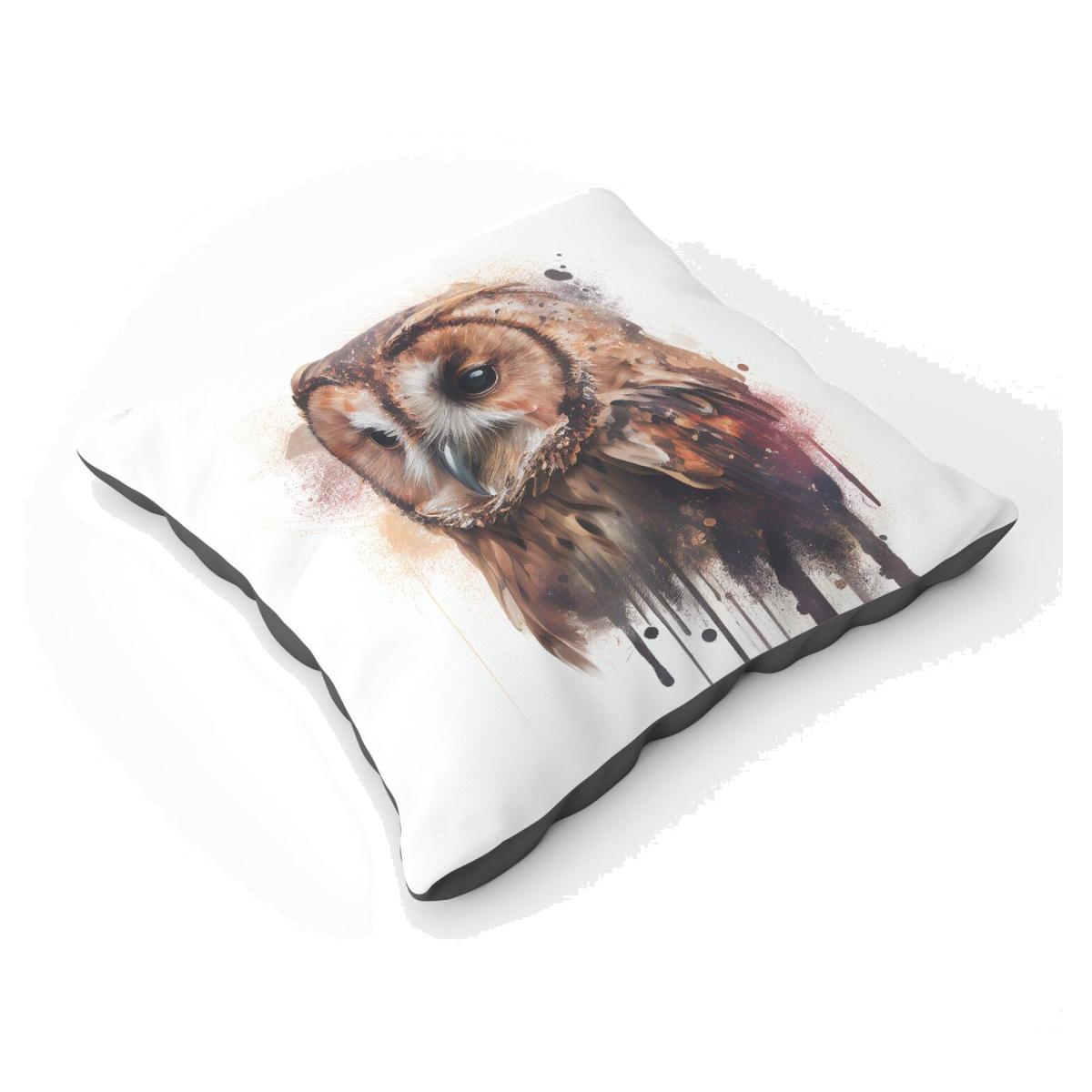 Tawny Owl Face Splashart Light Background Floor Cushion - Brown