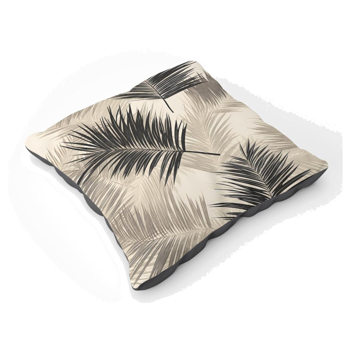 Black And White Tropical Palm Leaves Floor Cushion - Grey