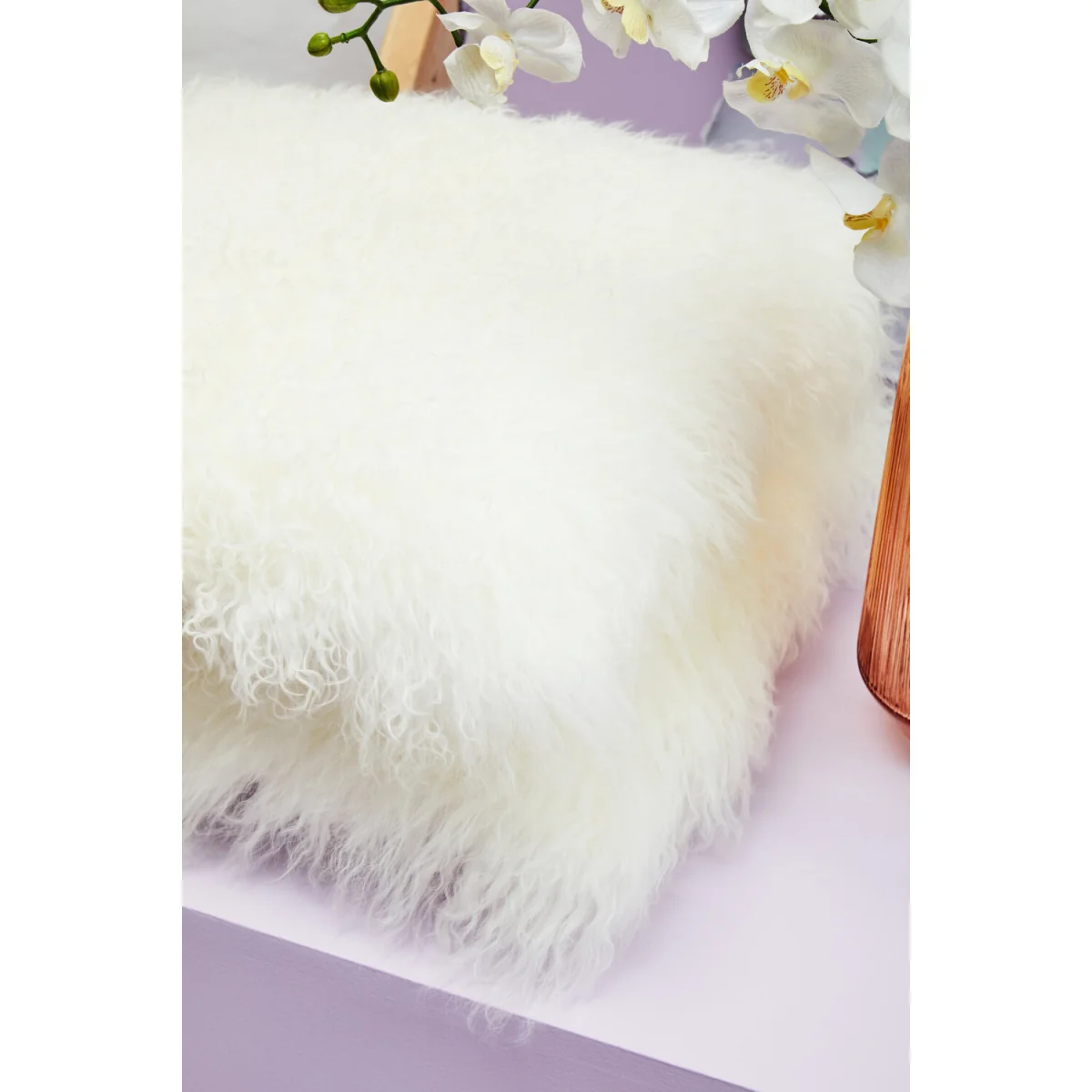 Bosie Real Mongolian Fur White Square Cushion - White – image 3