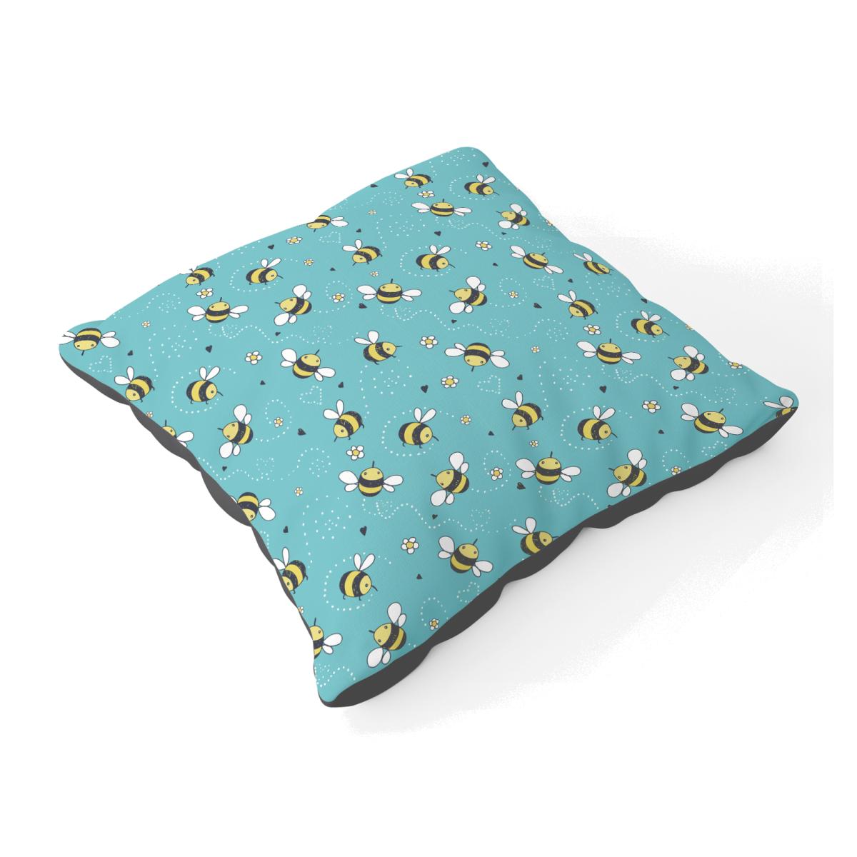 Hand Drawn Busy Bees Floor Cushion - Blue