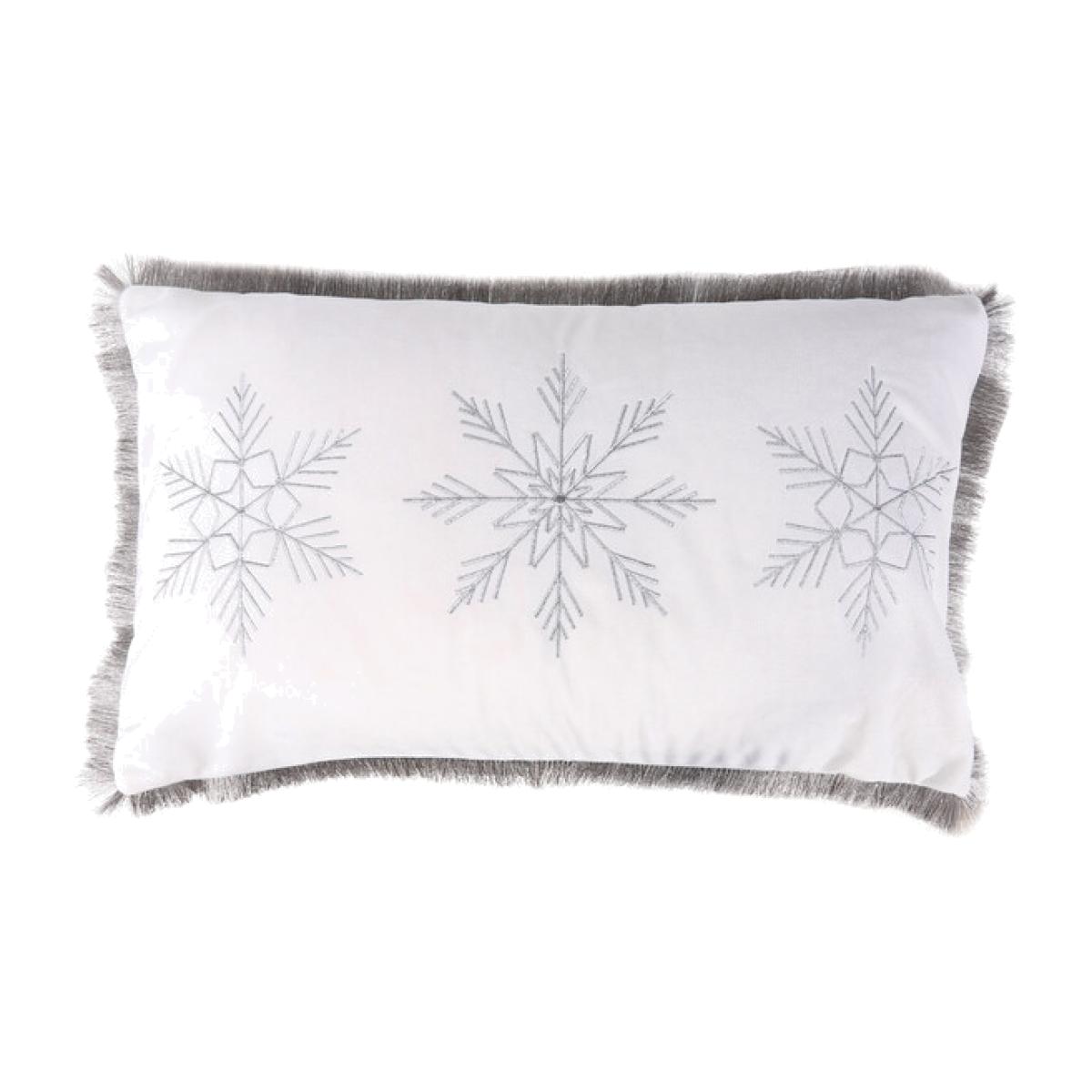 Snowflakes Fringed Edge Cushion - Silver – image 1