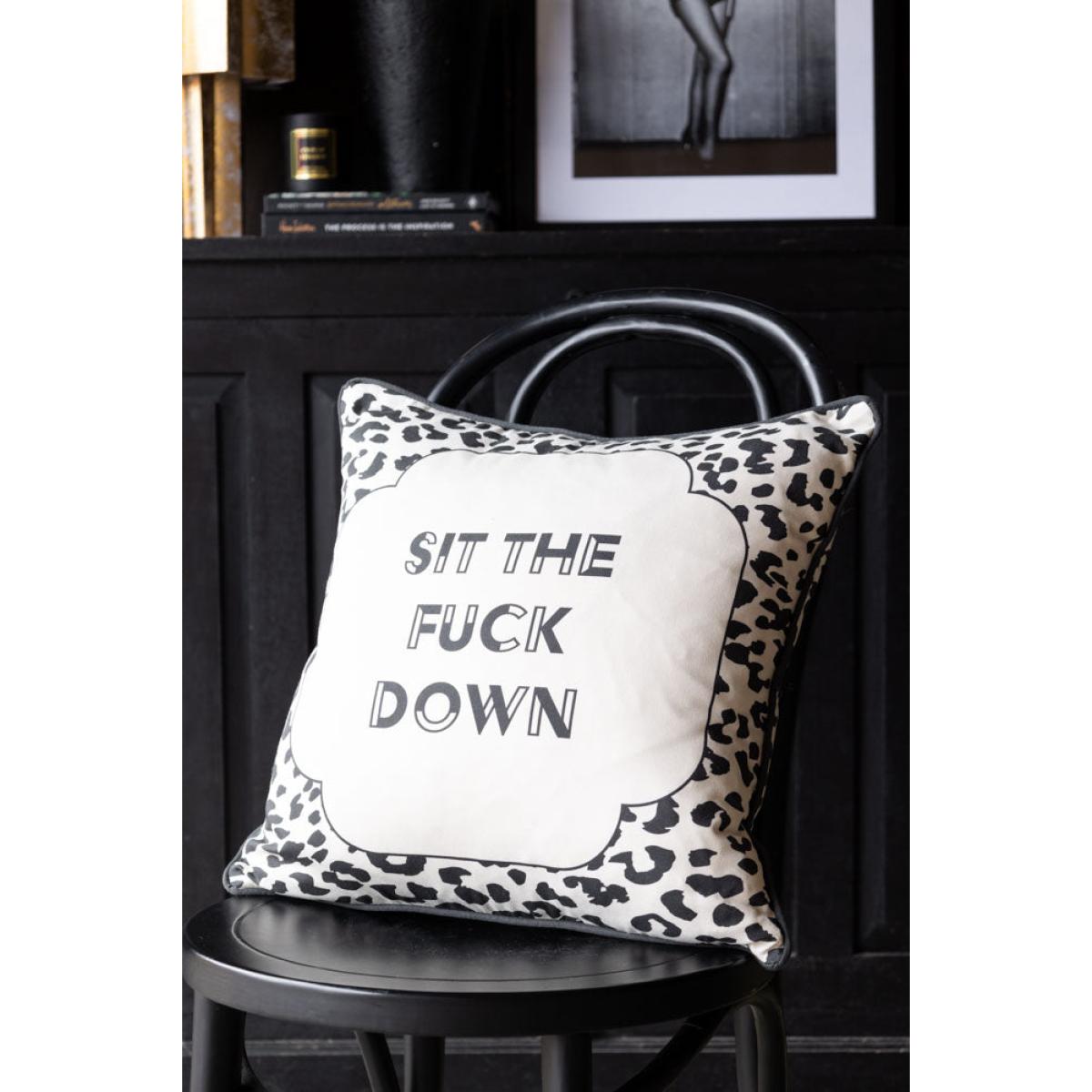 Monochrome Leopard Sit The Fuck Down Cushion – image 2