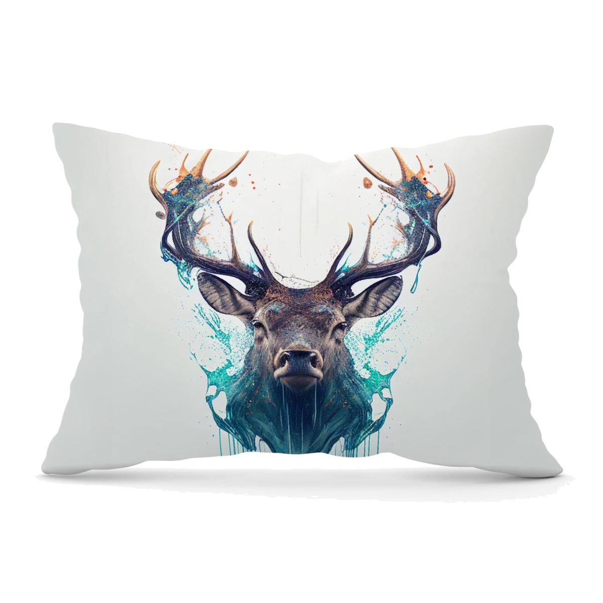 Stag Face Splashart Cushion - White / 33cm
