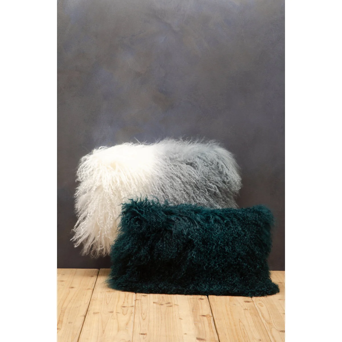 Bosie Real Mongolian Fur Teal Rectangular Cushion - Blue – image 2