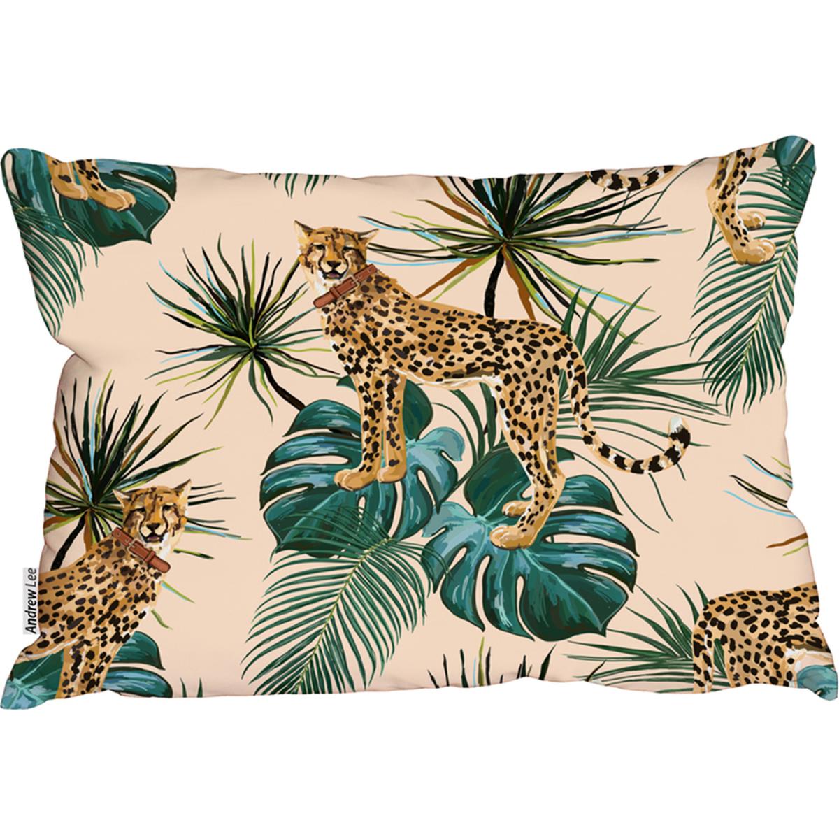 Tropical palm leaves and leopard Outdoor Cushion - Brown – image 2