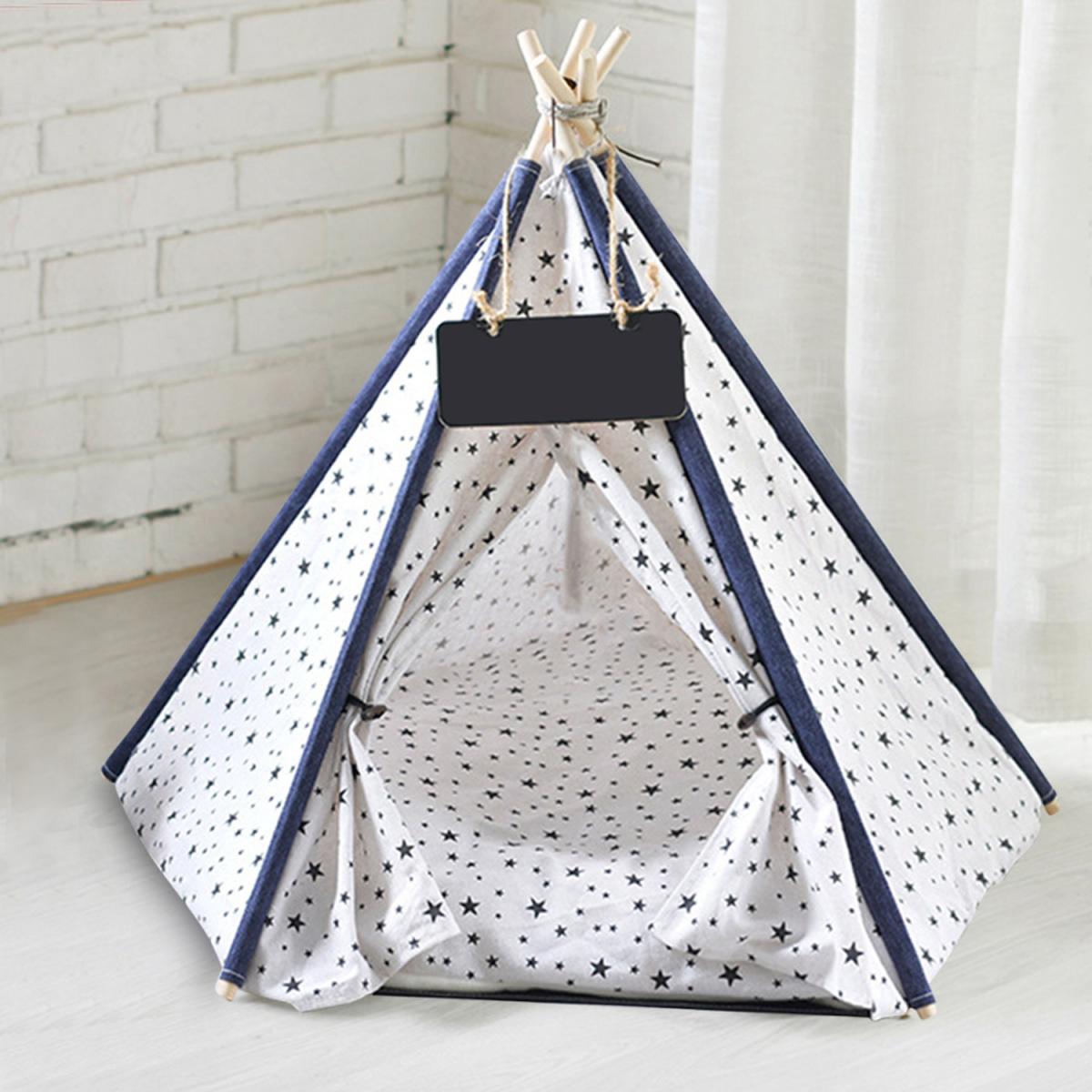 Casual Cat Teepee Linen Tent Puppy Play House Kennel Cattery With Cushion - White