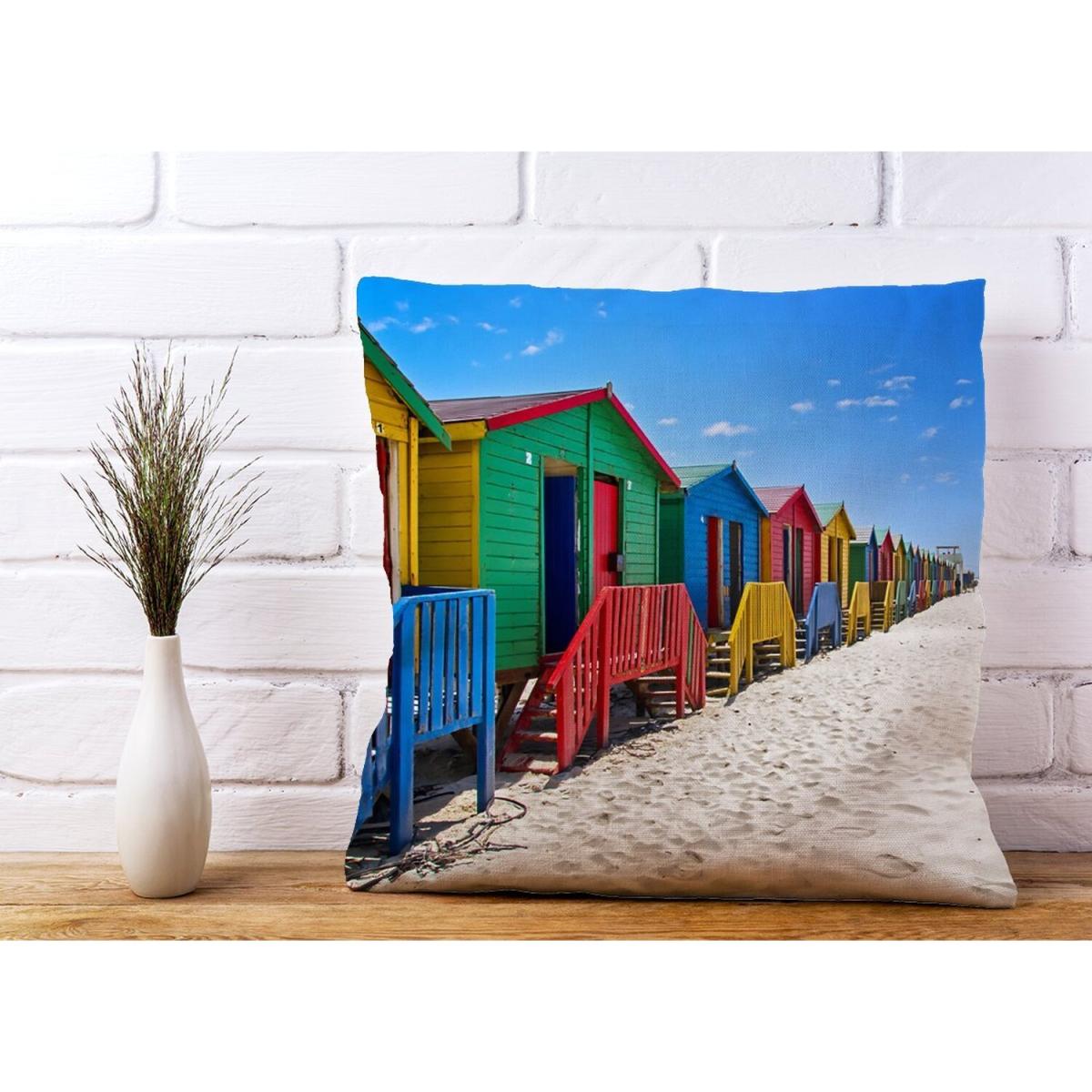 Beach Huts At Muizenberg Beach, Cape Town, South Africa Cushion - Blue – image 2