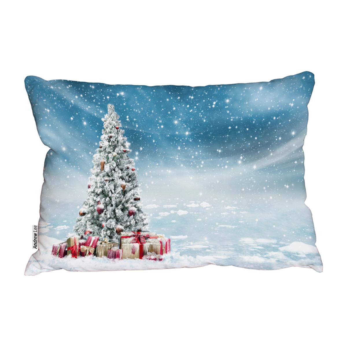 Beautiful Decorated Snowed In Christmas Tree Outdoor Comfy Cushion - Blue – image 1