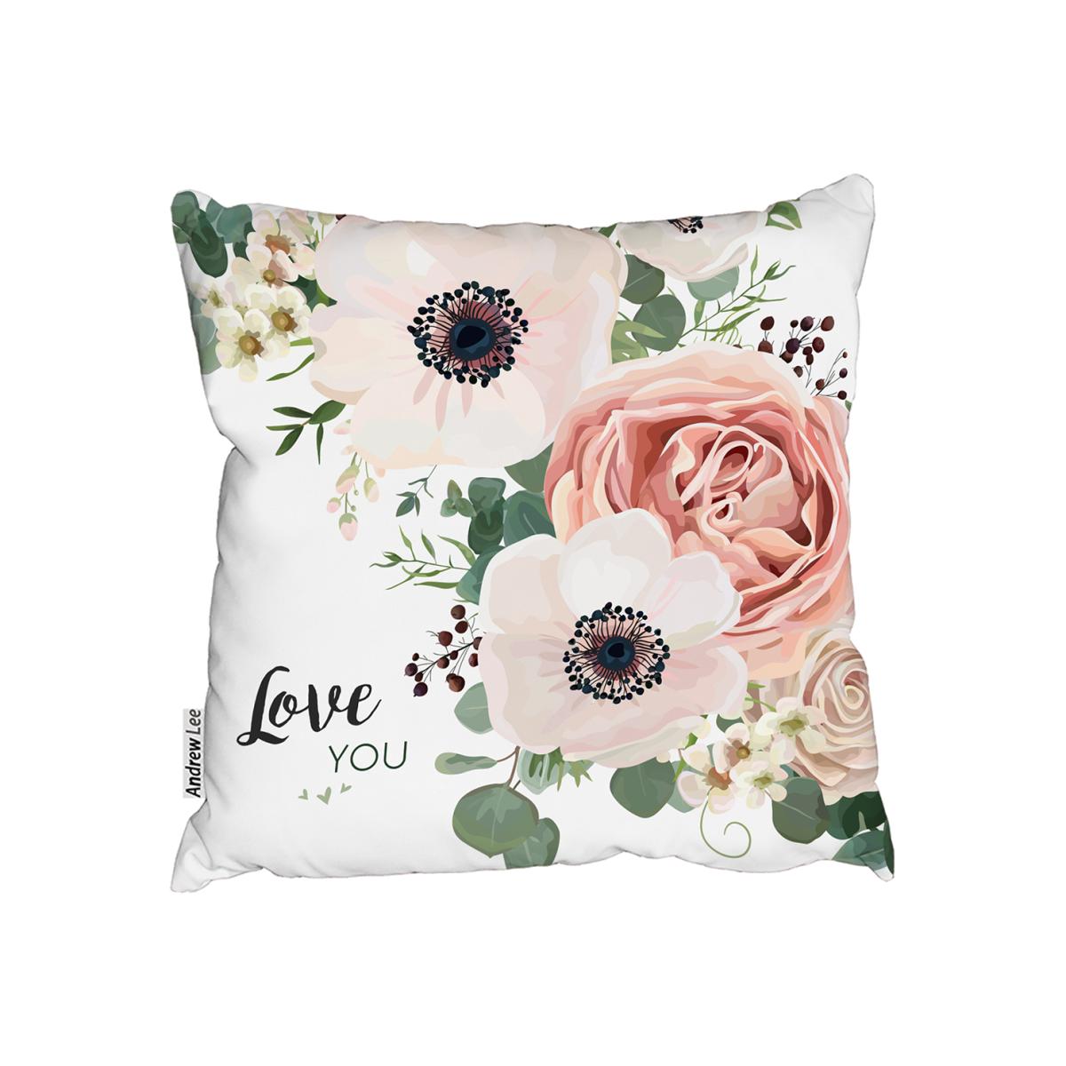 Garden Flower, Pink Peach Rose, White Anemone Cushion - Pink / 45cm