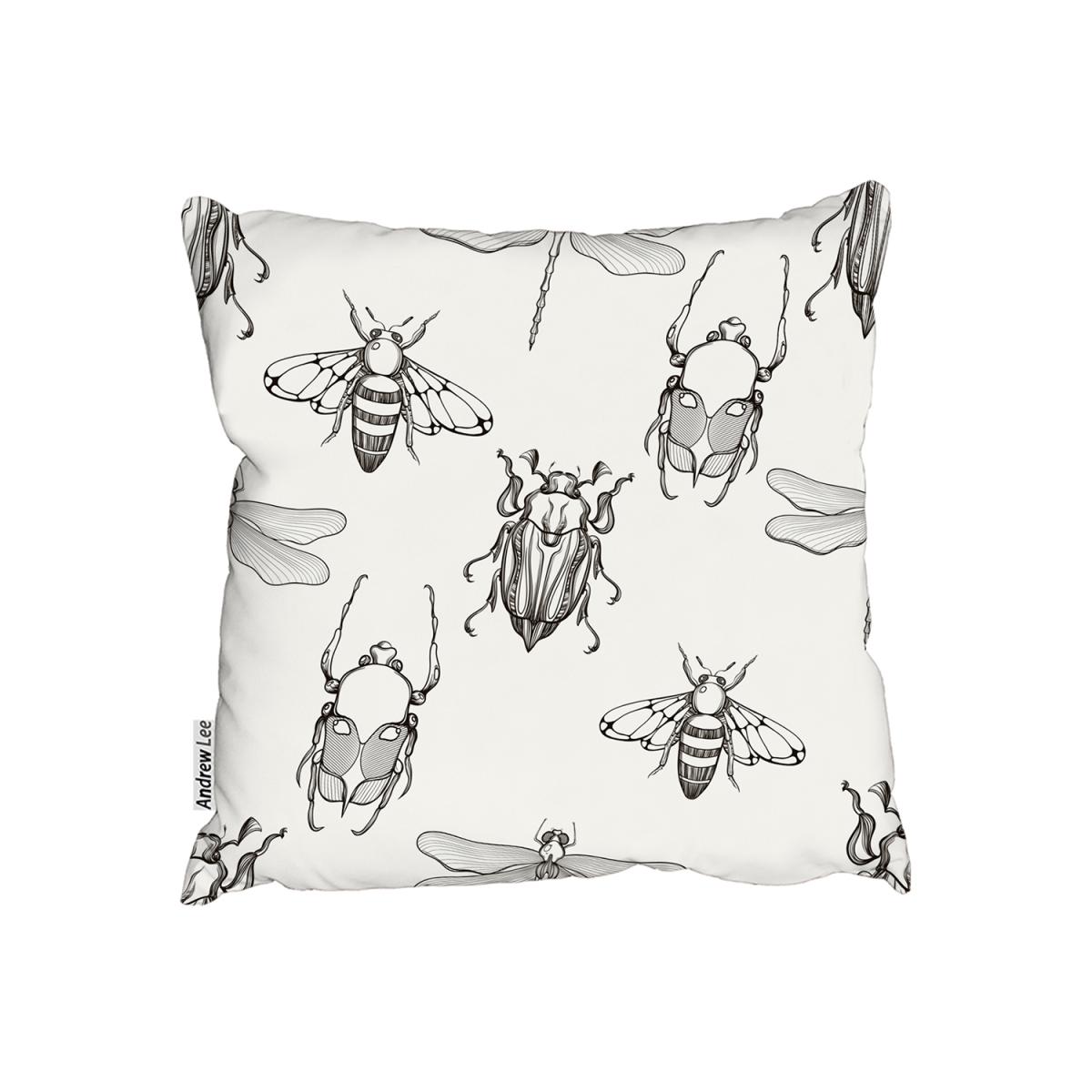 Sketch Of Scarab Beetle, May Bug, Bee And Dragonfly Cushion - White / 60cm – image 2