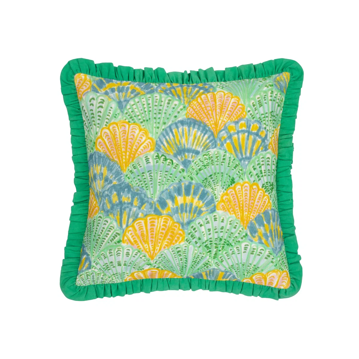 Clam Shells Frilled Cushion - Green / Polyester