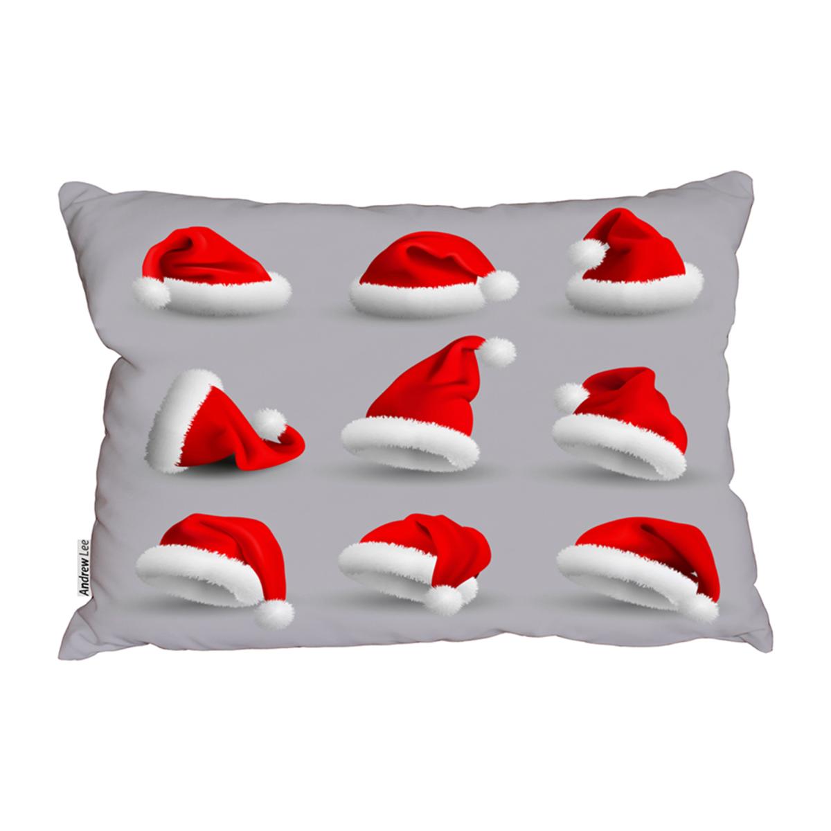 Collection Of Red Santa Claus Hats Outdoor Comfy Cushion - Blue
