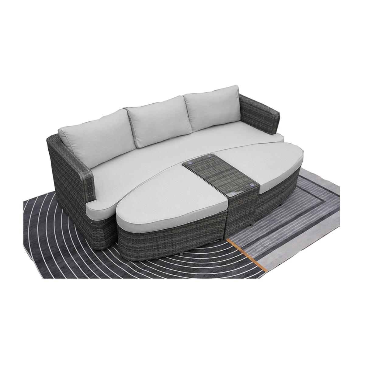 4 Pieces Deep Seating Group Sunbed with Beige Cushions - Grey