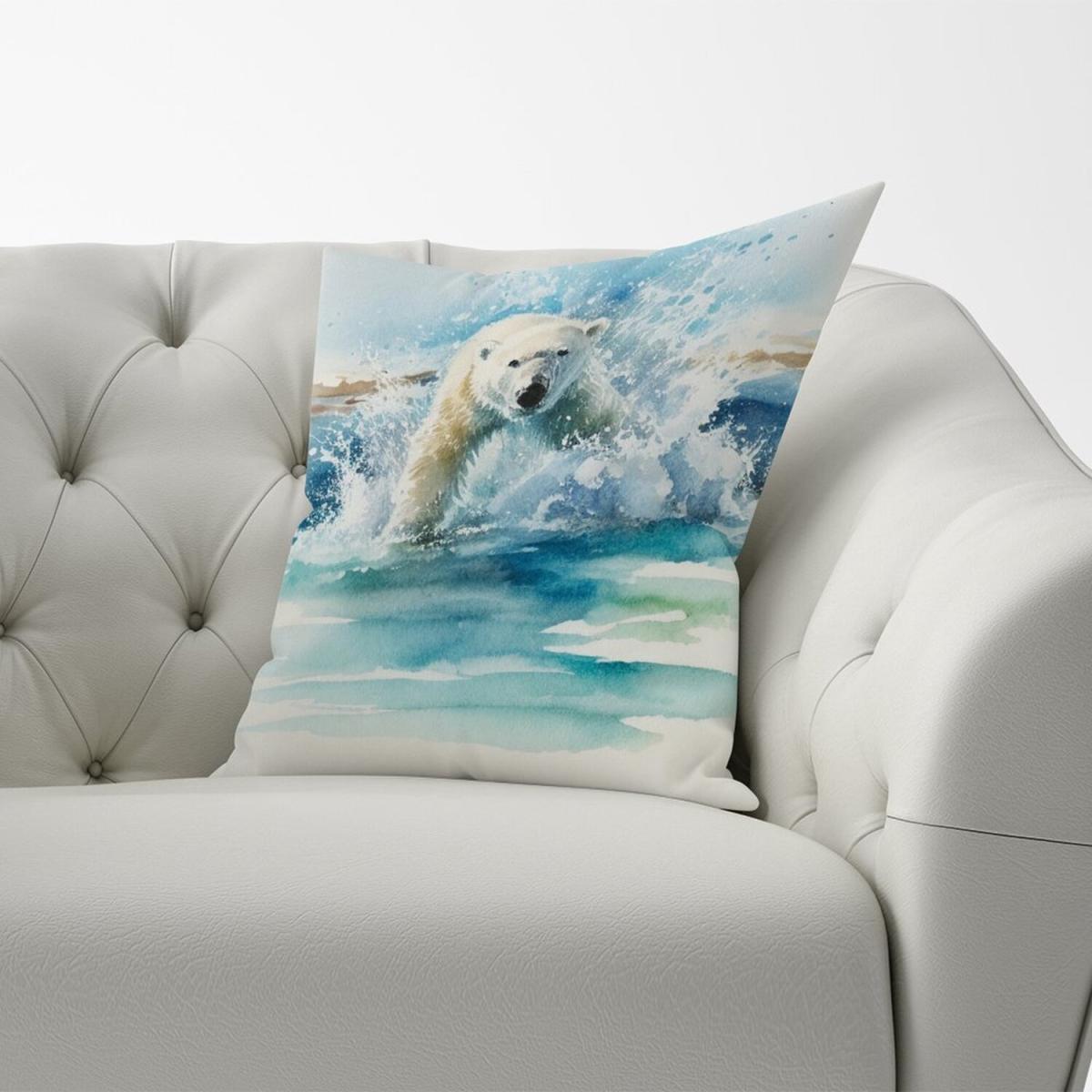 Hunting Polar Bear Watercolour Cushion - Yellow – image 2