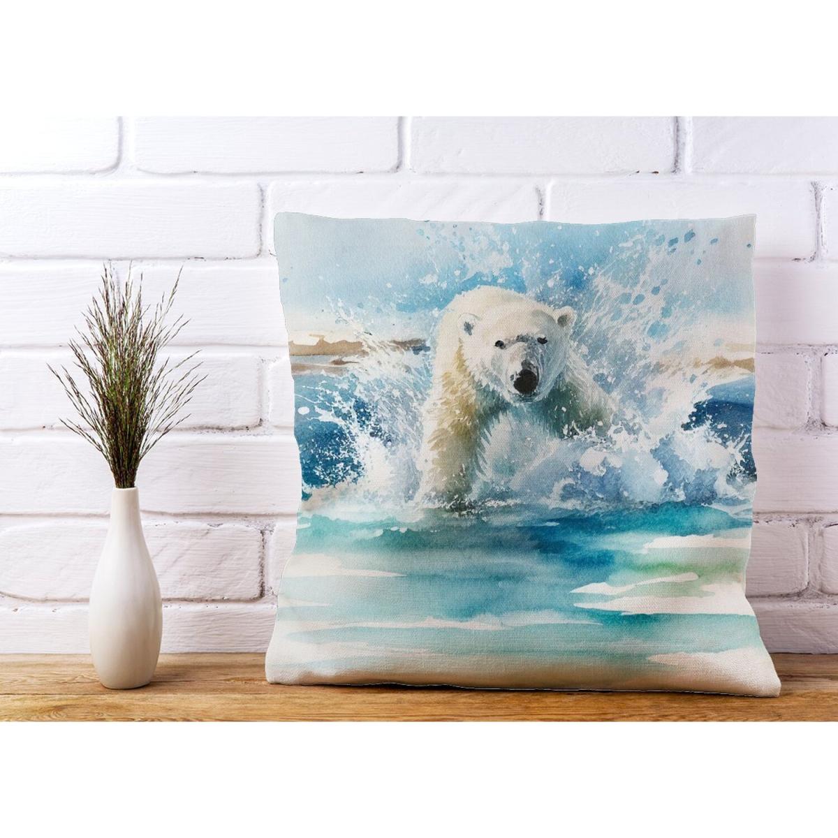 Hunting Polar Bear Watercolour Cushion - Yellow – image 3