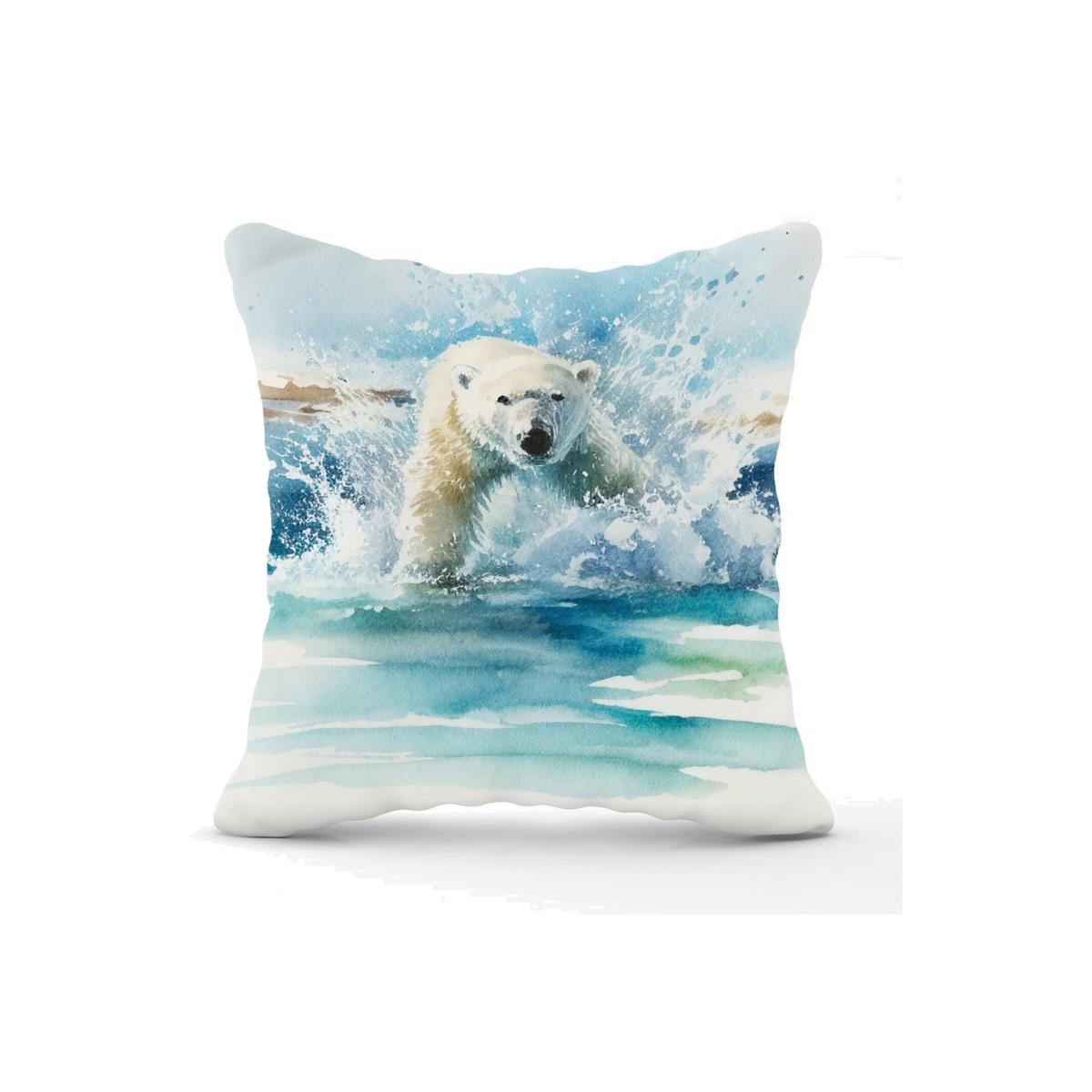 Hunting Polar Bear Watercolour Cushion - Yellow – image 1